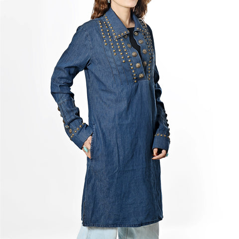 American Darling Denim Dress Western Studded Concho Pleated Tunic