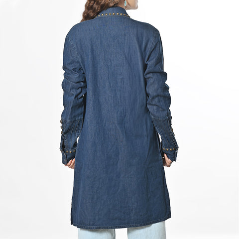 American Darling Denim Dress Western Studded Concho Pleated Tunic