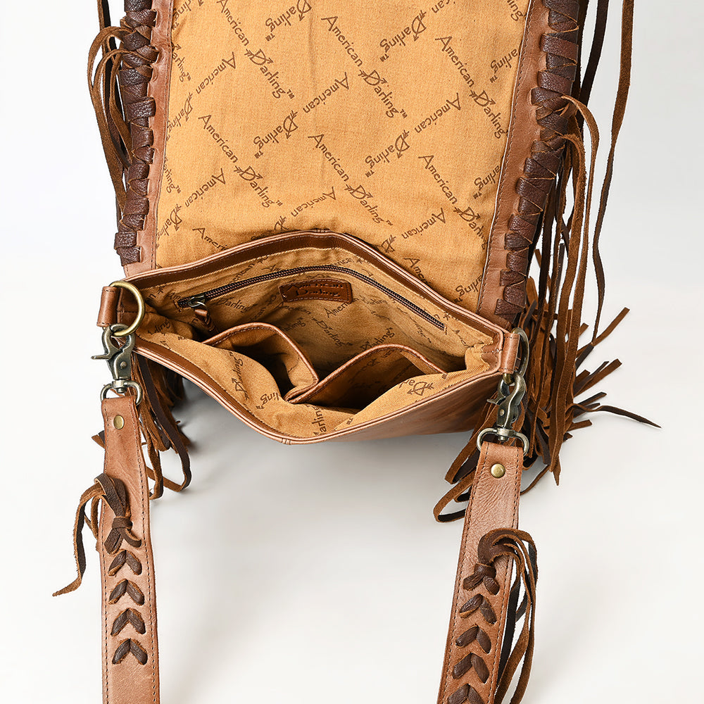 ADBGM486 Western Sunset Fringe Bag - Leather Messenger with Cowboy & Cactus Applique