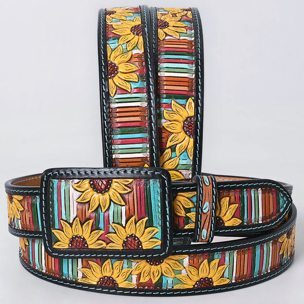ADBLF272 Tooled Sunflower & Serape Western Belt with Matching Buckle