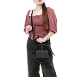 ADBG1549D Round Black Suede Embroidered Crossbody Bag