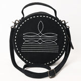 ADBG1549D Round Black Suede Embroidered Crossbody Bag