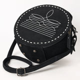ADBG1549D Round Black Suede Embroidered Crossbody Bag