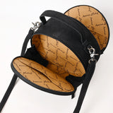ADBG1549D Round Black Suede Embroidered Crossbody Bag