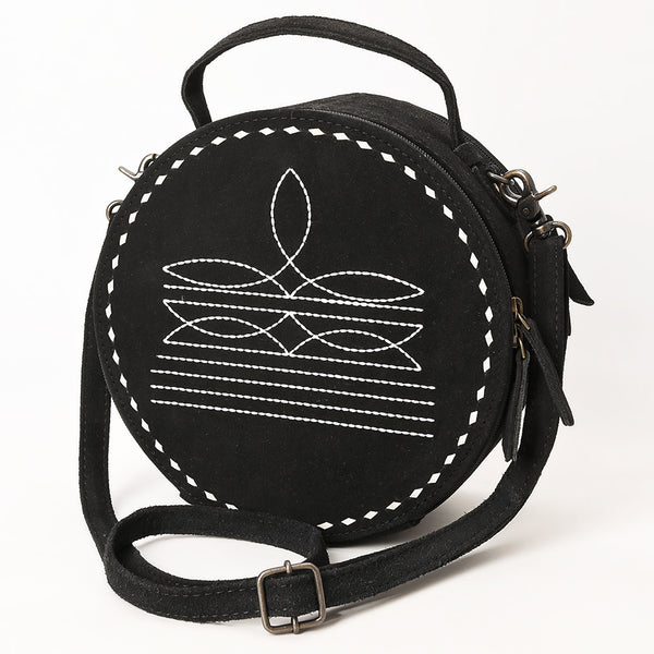 ADBG1549D Round Black Suede Embroidered Crossbody Bag