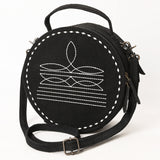 ADBG1549D Round Black Suede Embroidered Crossbody Bag