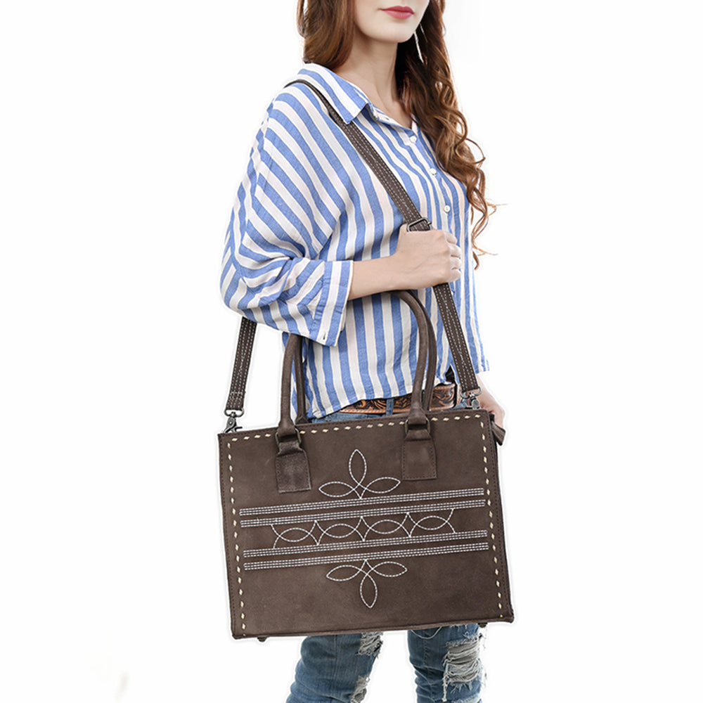 ADBG1553 Genuine suede Western Tote with White Stitching & Shoulder Strap