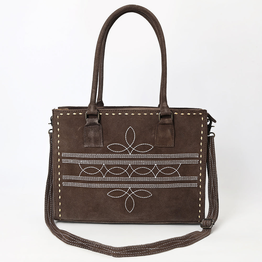 ADBG1553 Genuine suede Western Tote with White Stitching & Shoulder Strap