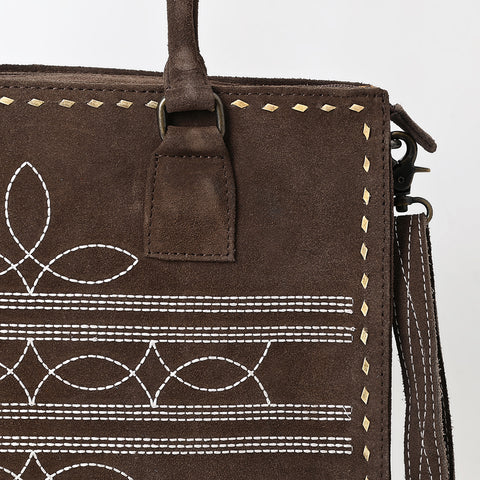 American Darling Western Genuine Suede Leather Tote Bag with Buck Stitching | Handcrafted Everyday Tote