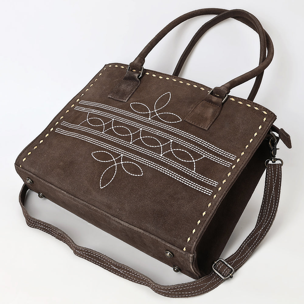 ADBG1553 Genuine suede Western Tote with White Stitching & Shoulder Strap