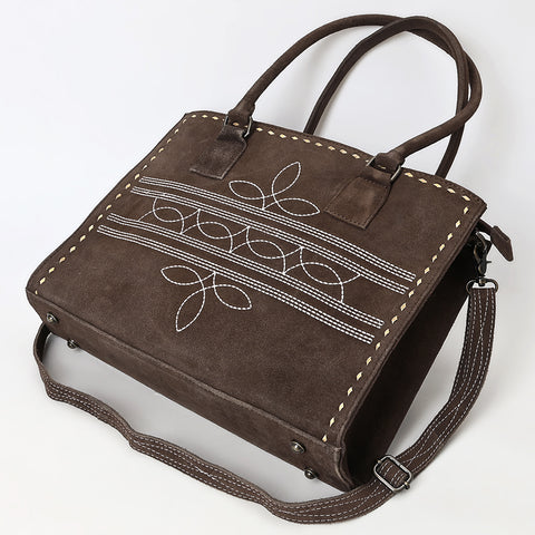 American Darling Western Genuine Suede Leather Tote Bag with Buck Stitching | Handcrafted Everyday Tote