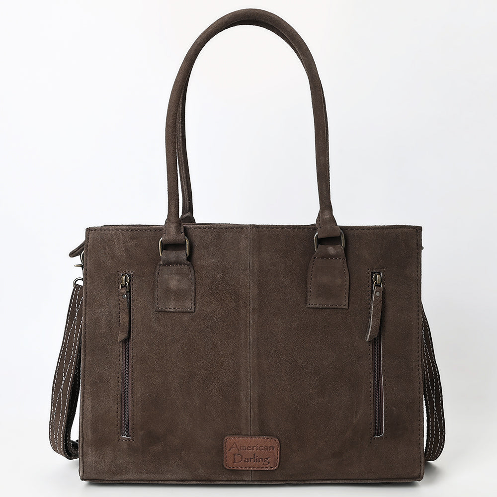ADBG1553 Genuine suede Western Tote with White Stitching & Shoulder Strap