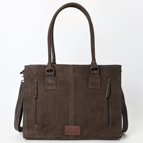 American Darling Western Genuine Suede Leather Tote Bag with Buck Stitching | Handcrafted Everyday Tote