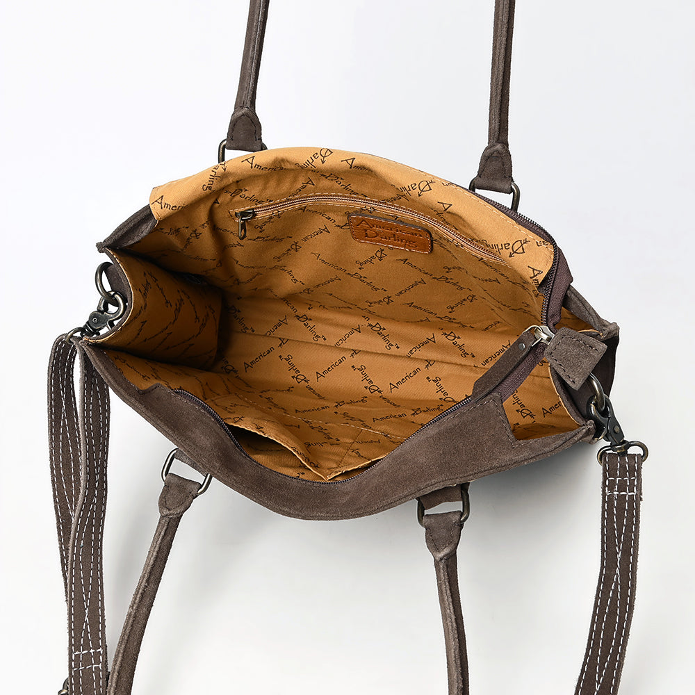 ADBG1553 Genuine suede Western Tote with White Stitching & Shoulder Strap