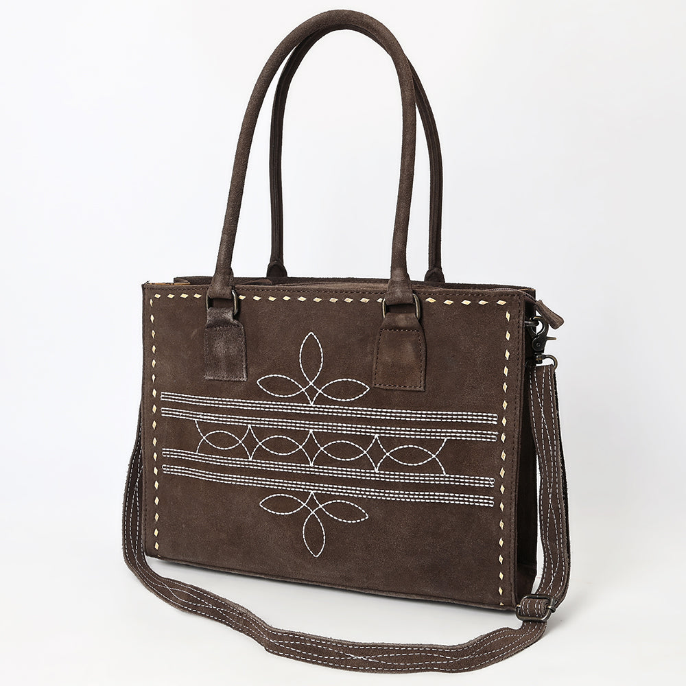 ADBG1553 Genuine suede Western Tote with White Stitching & Shoulder Strap