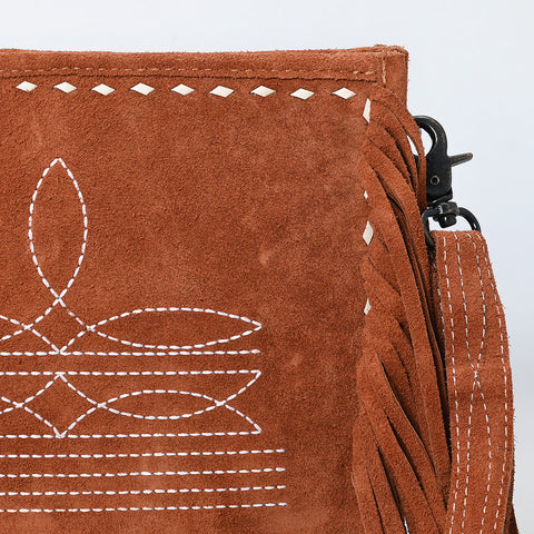 American Darling Western Genuine Suede Leather Crossbody Bag with Fringe & Buck Stitch Detailing