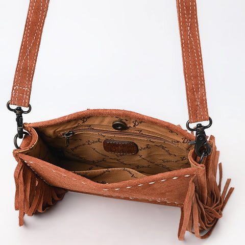 American Darling Western Genuine Suede Leather Crossbody Bag with Fringe & Buck Stitch Detailing