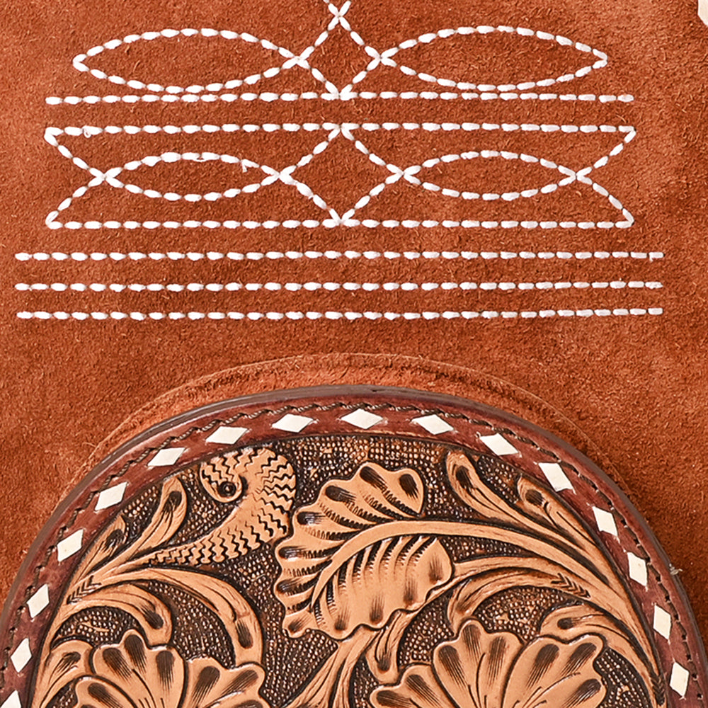 ADBG1574 Genuine suede Western Backpack - Tooled Leather Floral Pocket