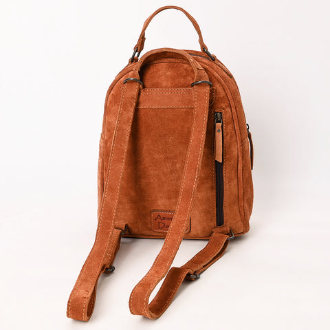 American Darling Genuine Suede Leather Backpack Bag with Hand Tooled Floral Front & Buck Stitch Accents