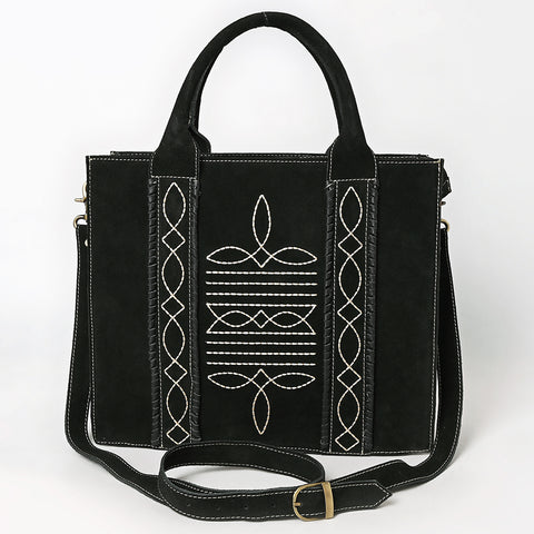 American Darling Boot Stitched Braided Genuine Suede Leather Tote Bag