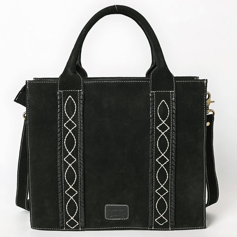 American Darling Boot Stitched Braided Genuine Suede Leather Tote Bag