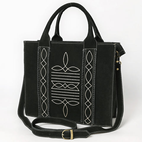 American Darling Boot Stitched Braided Genuine Suede Leather Tote Bag
