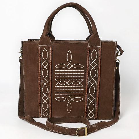 American Darling Boot Stitched Braided Genuine Suede Leather Tote Bag