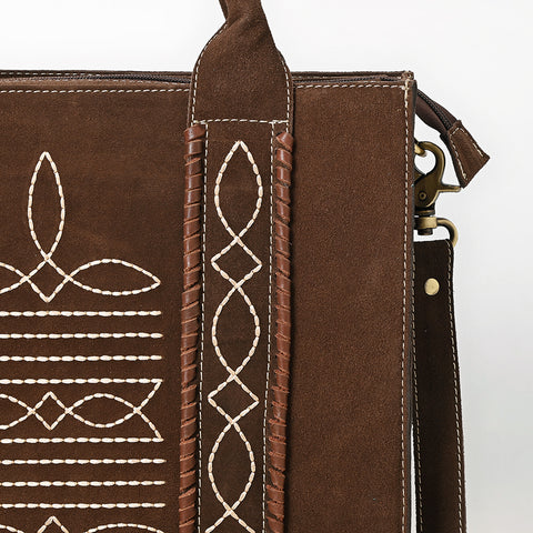 American Darling Boot Stitched Braided Genuine Suede Leather Tote Bag