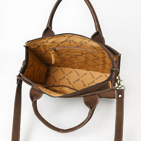American Darling Boot Stitched Braided Genuine Suede Leather Tote Bag