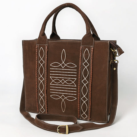 American Darling Boot Stitched Braided Genuine Suede Leather Tote Bag