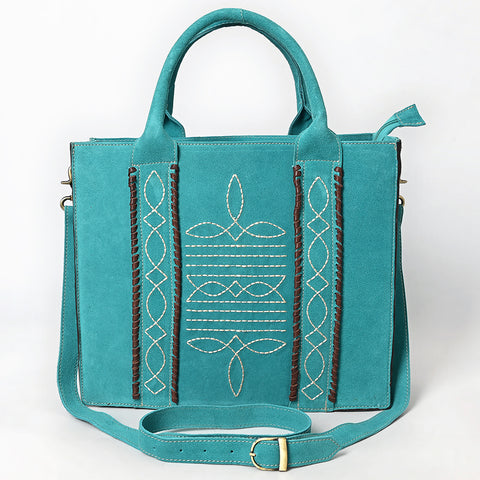 American Darling Boot Stitched Braided Genuine Suede Leather Tote Bag