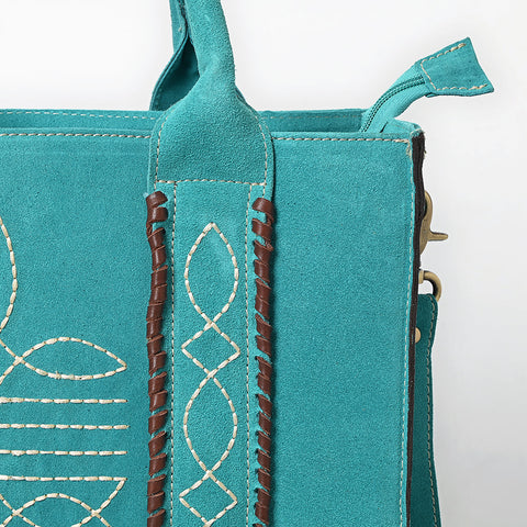 American Darling Boot Stitched Braided Genuine Suede Leather Tote Bag