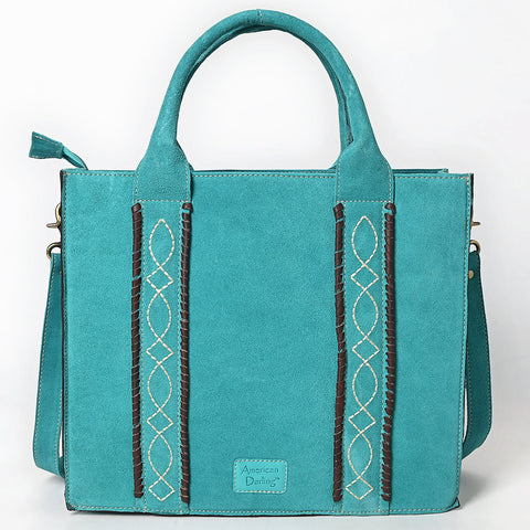 American Darling Boot Stitched Braided Genuine Suede Leather Tote Bag