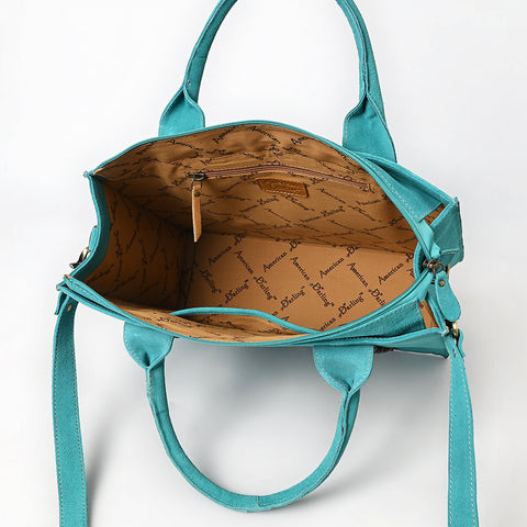 American Darling Boot Stitched Braided Genuine Suede Leather Tote Bag