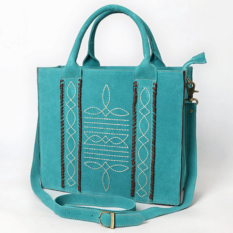 American Darling Boot Stitched Braided Genuine Suede Leather Tote Bag