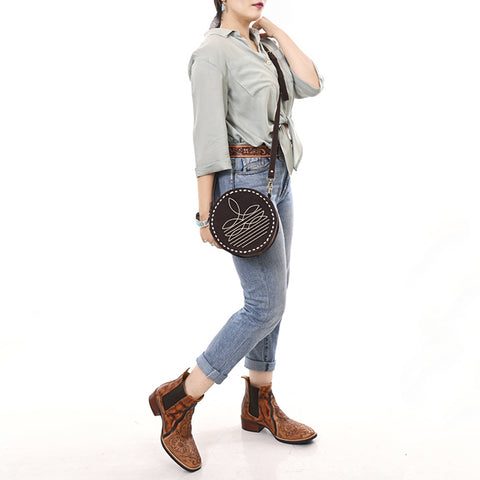 American Darling Boot Stitched Genuine Suede Leather Canteen Bag