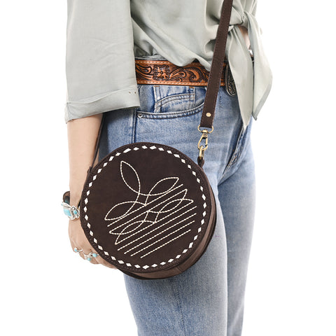 American Darling Boot Stitched Genuine Suede Leather Canteen Bag
