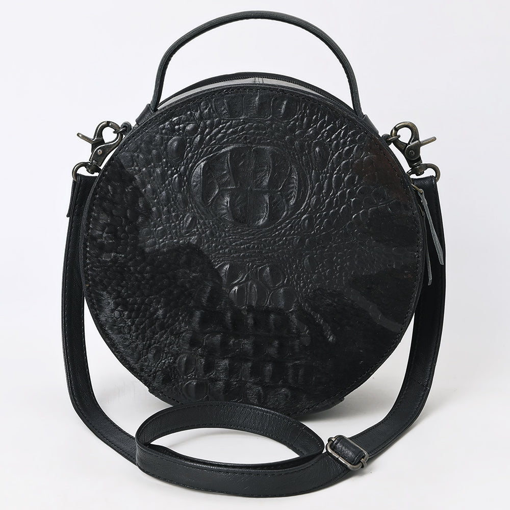 ADBG1563D Black Croc Embossed Round Leather Crossbody - Western Minimalist Purse