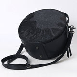 ADBG1563D Black Croc Embossed Round Leather Crossbody - Western Minimalist Purse