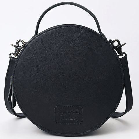 American Darling Western Genuine Leather Canteen Bag | Black Crocodile Embossed Round Crossbody