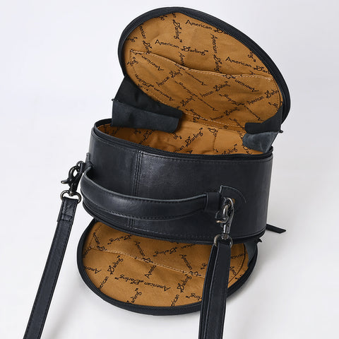 American Darling Western Genuine Leather Canteen Bag | Black Crocodile Embossed Round Crossbody