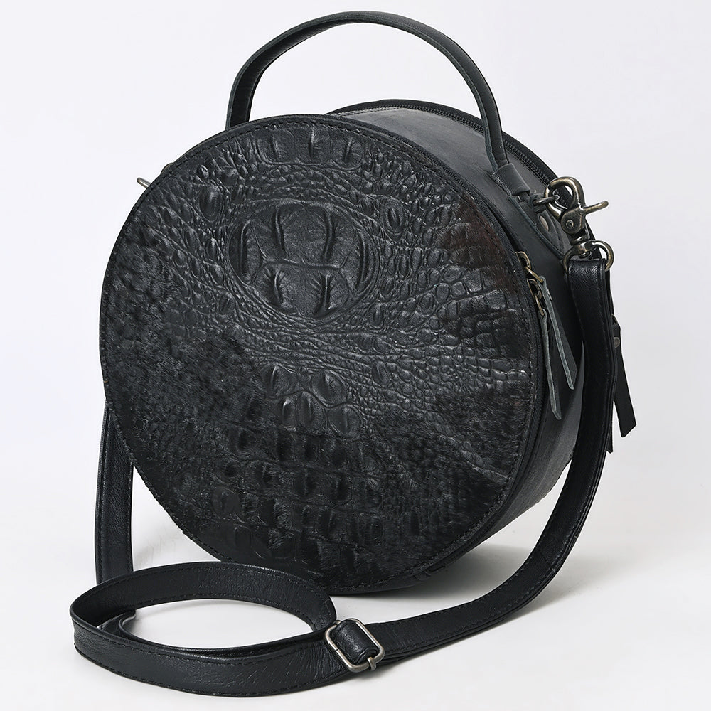 ADBG1563D Black Croc Embossed Round Leather Crossbody - Western Minimalist Purse