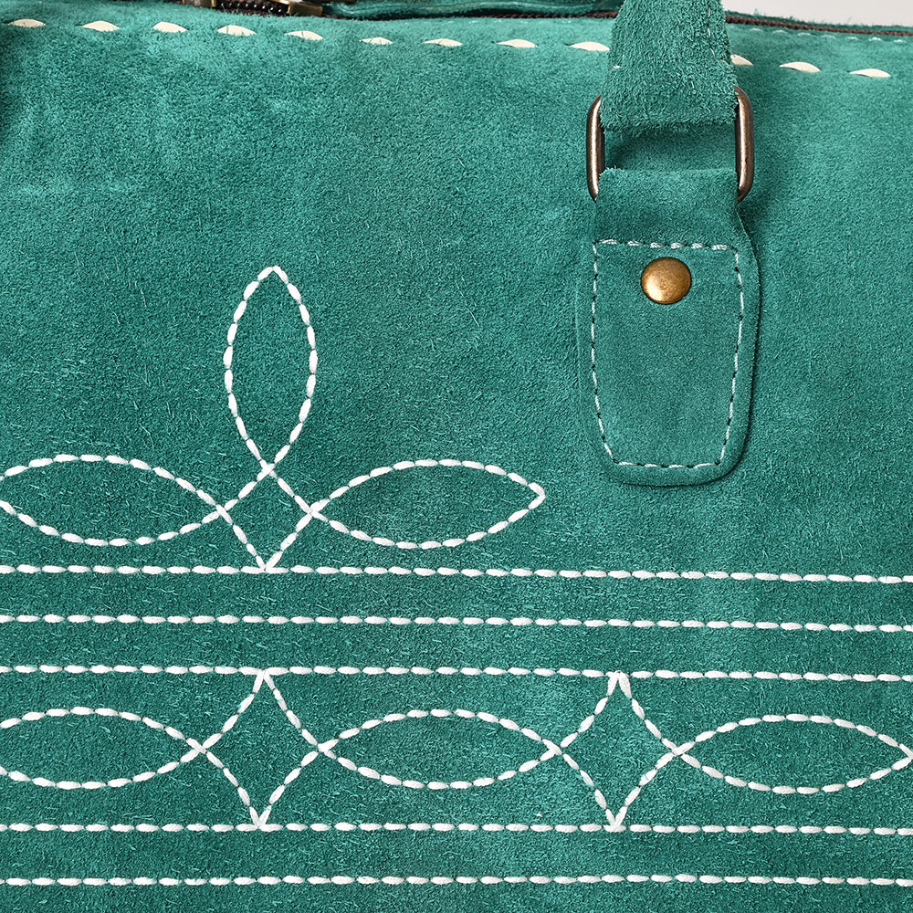 ADBG1585 Genuine suede Embroidered Duffel Handbag - Western Weekender with Top Handles & Shoulder Strap