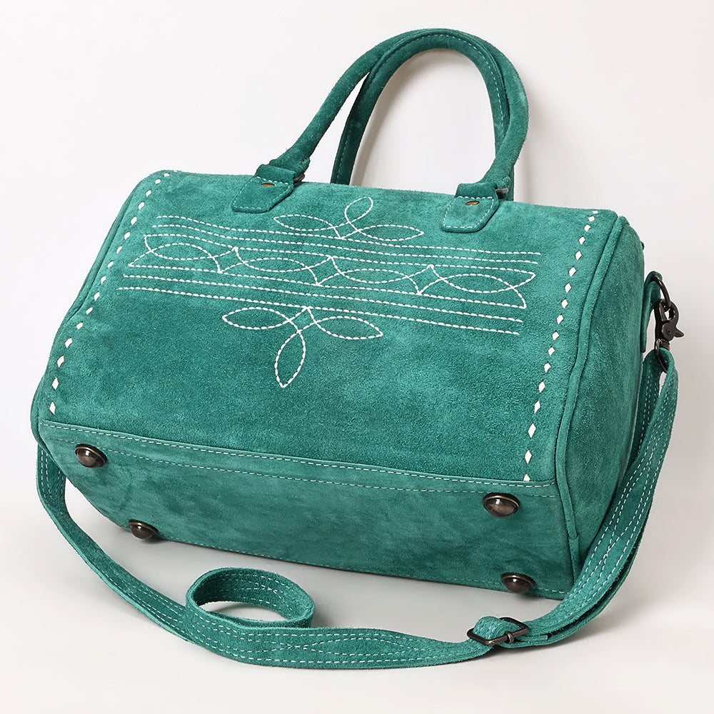 ADBG1585 Genuine suede Embroidered Duffel Handbag - Western Weekender with Top Handles & Shoulder Strap