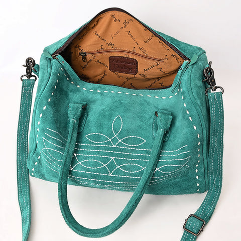 American Darling Western Genuine Leather Duffel Bag with Genuine Suede Body & Boot-Stitched Detailing