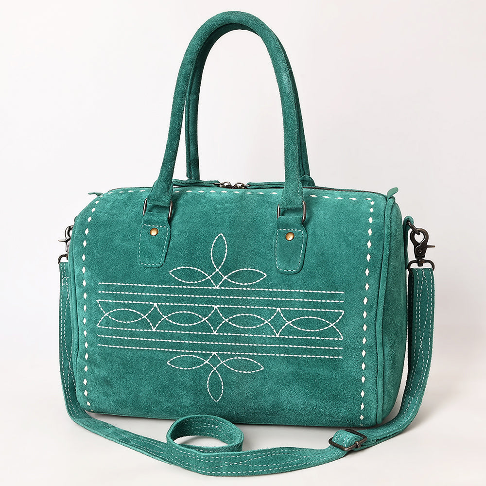 ADBG1585 Genuine suede Embroidered Duffel Handbag - Western Weekender with Top Handles & Shoulder Strap