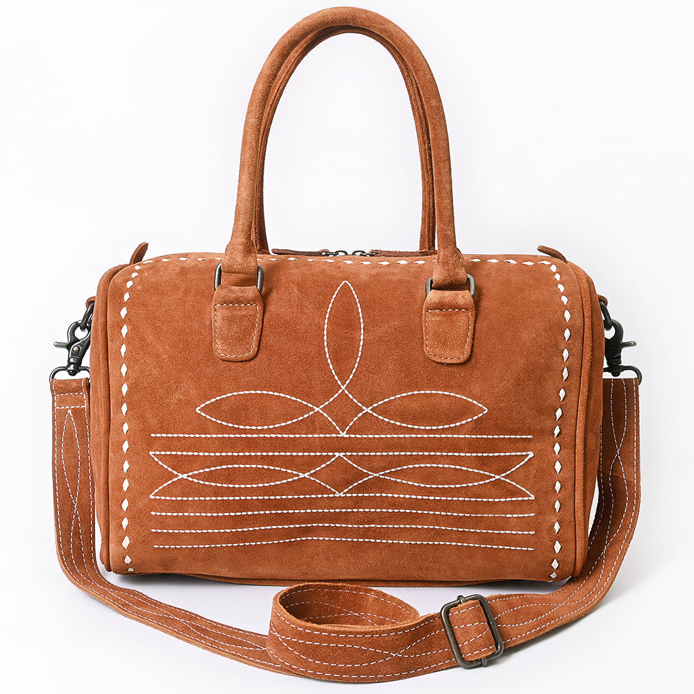ADBG1585 Genuine suede Embroidered Duffel Handbag - Western Weekender with Top Handles & Shoulder Strap
