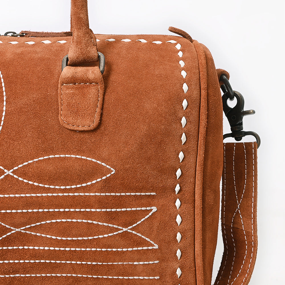 ADBG1585 Genuine suede Embroidered Duffel Handbag - Western Weekender with Top Handles & Shoulder Strap