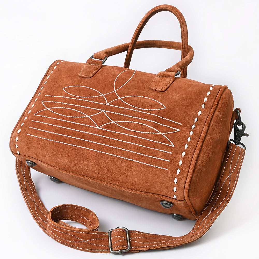 ADBG1585 Genuine suede Embroidered Duffel Handbag - Western Weekender with Top Handles & Shoulder Strap