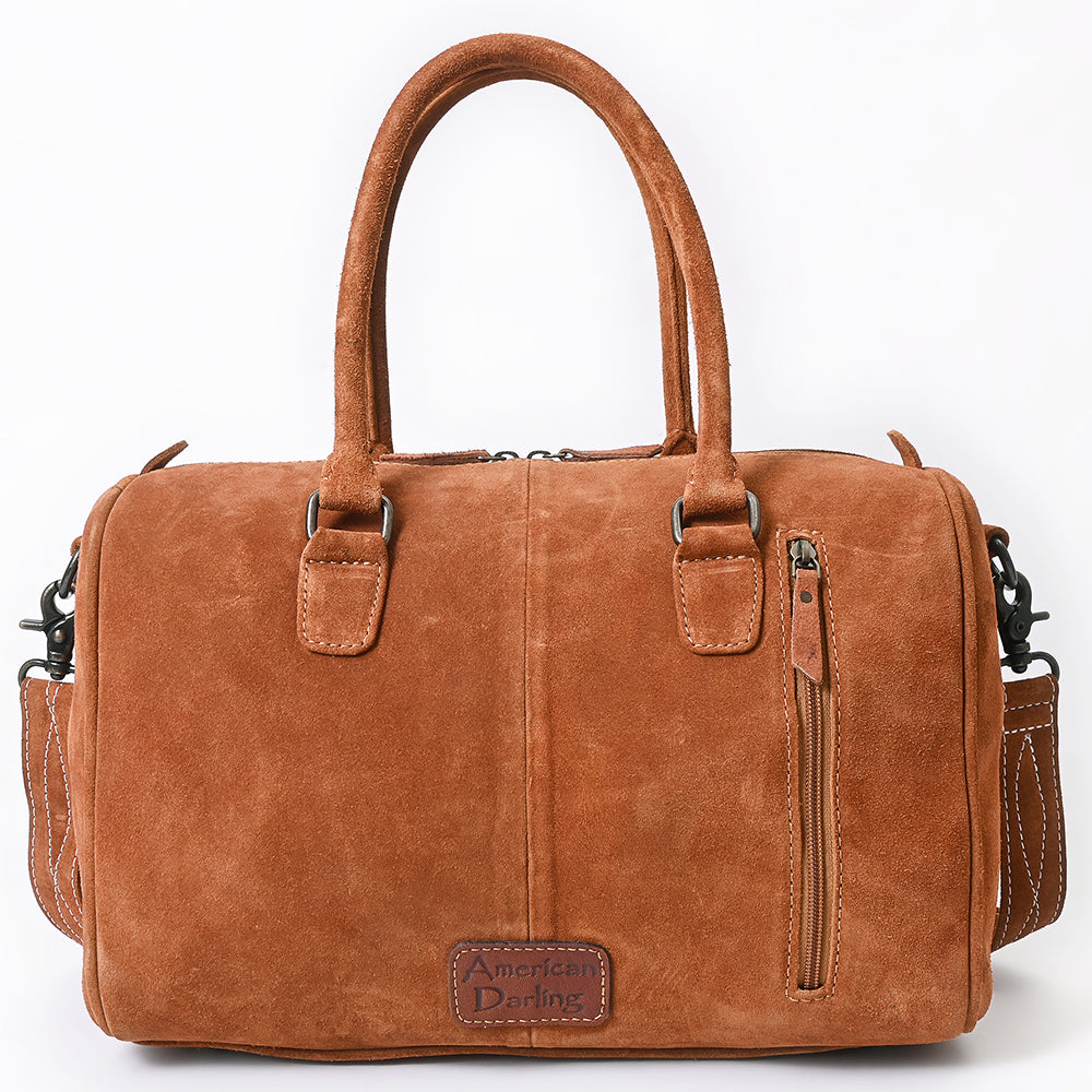 ADBG1585 Genuine suede Embroidered Duffel Handbag - Western Weekender with Top Handles & Shoulder Strap